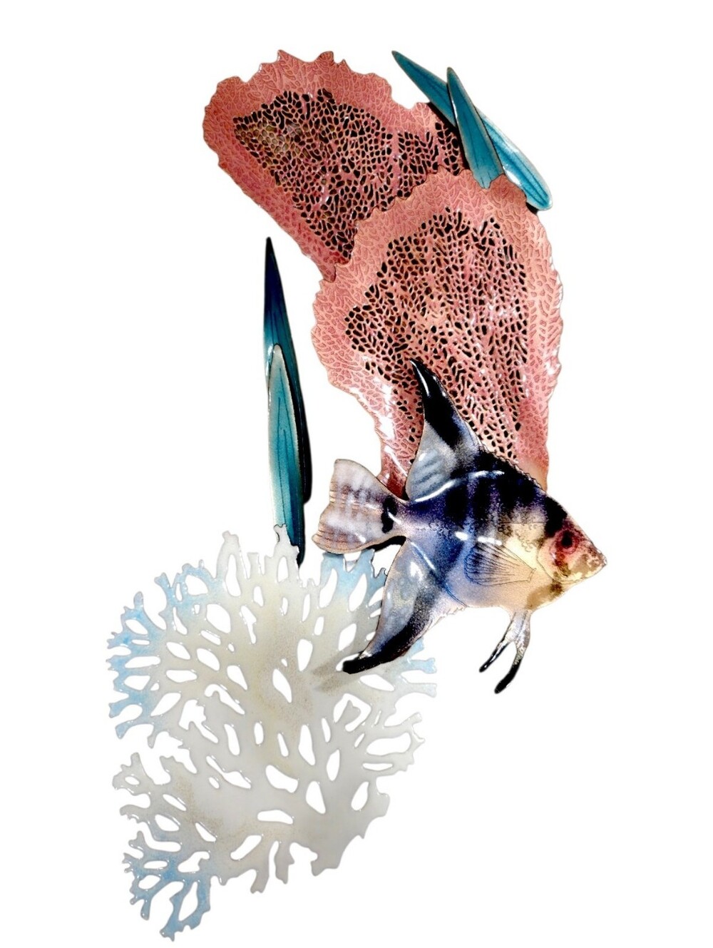 Vtg Bovano Enamel Copper Wall Art Sculpture Angel Fish  Coral Fan RARE 17 X 9